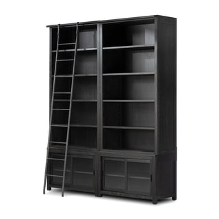 Admont Double Bookcase With Ladder - Worn Black