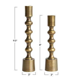 Cast Aluminum Taper Holders, Antique Gold Finish, Set of 2