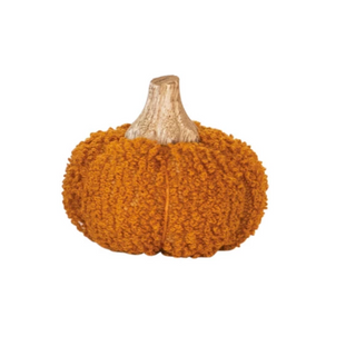 Cotton Blend Bouclé/Velvet Pumpkin w/ Wood Stem