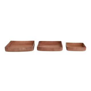 Decorative Leather Trays, Brown, Set of 3