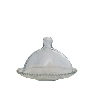 Glass Cloche w/ Hobnail Edge Tray, Set of 2