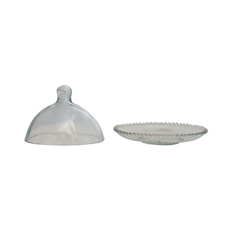 Glass Cloche w/ Hobnail Edge Tray, Set of 2