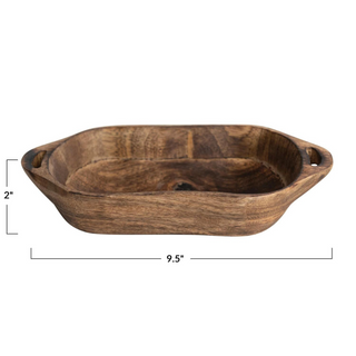 Mango Wood Bowl w/ Handles, Walnut Finish