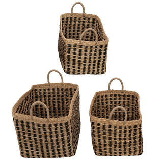 Hand-Woven Wall Baskets with Stripes, Set of 3