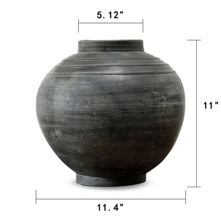 Earthy Gray Round Vase with Three Lines