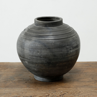 Earthy Gray Round Vase with Three Lines