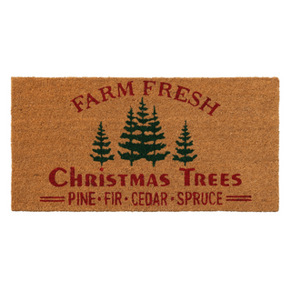 32"L x 16"W Natural Coir Doormat "Farm Fresh Christmas Trees", Red & Green