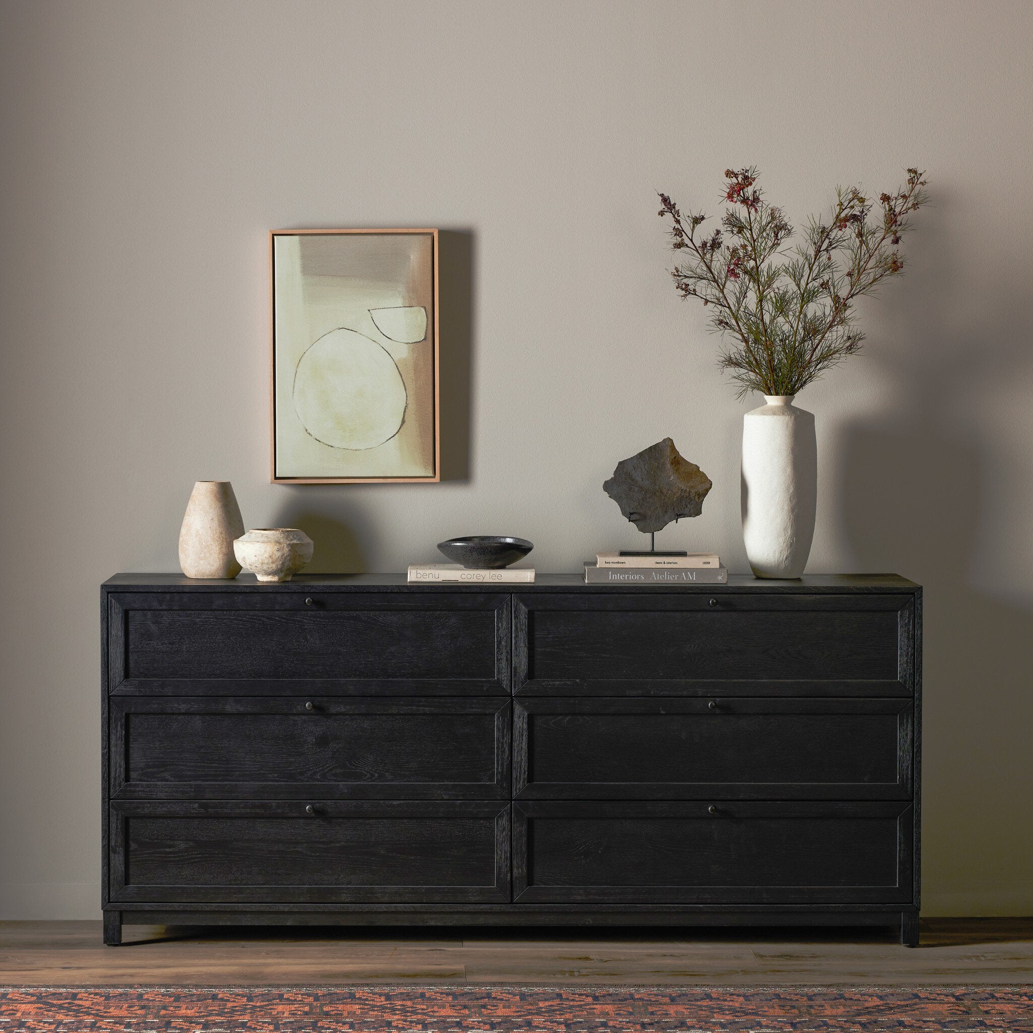 Millie 6 Drawer Dresser - Drifted Matte Black Veneer - Four Hands Millie 6 Drawer Dresser - Drifted Matte Black Veneer - Four Hands