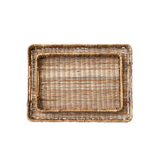 Small Decorative Hand-Woven Rattan Tray w/ Handles