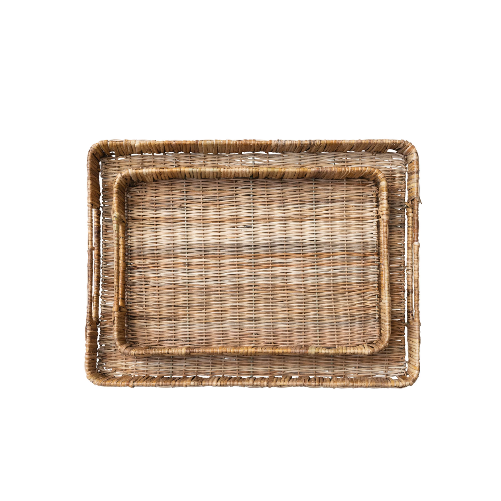 Large decorative Hand-Woven Rattan Tray w/ Handles – The Black Brick Co ...