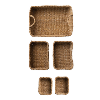 Hand-Woven Seagrass Basket w/ Handles & 4 Nested Baskets, Natural, Set of 5