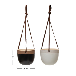 Terracotta Planter with Leather Hanger