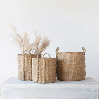 Hand-Woven Baskets with Handles